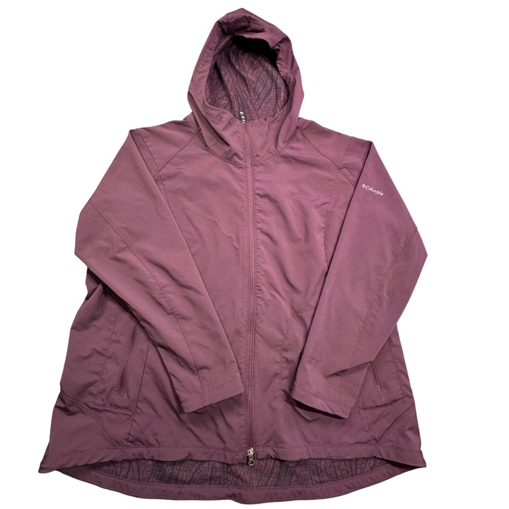 Columbia Jacket Mens Medium Plum Purple Softshell Full Zip‎ Hooded Windbreaker